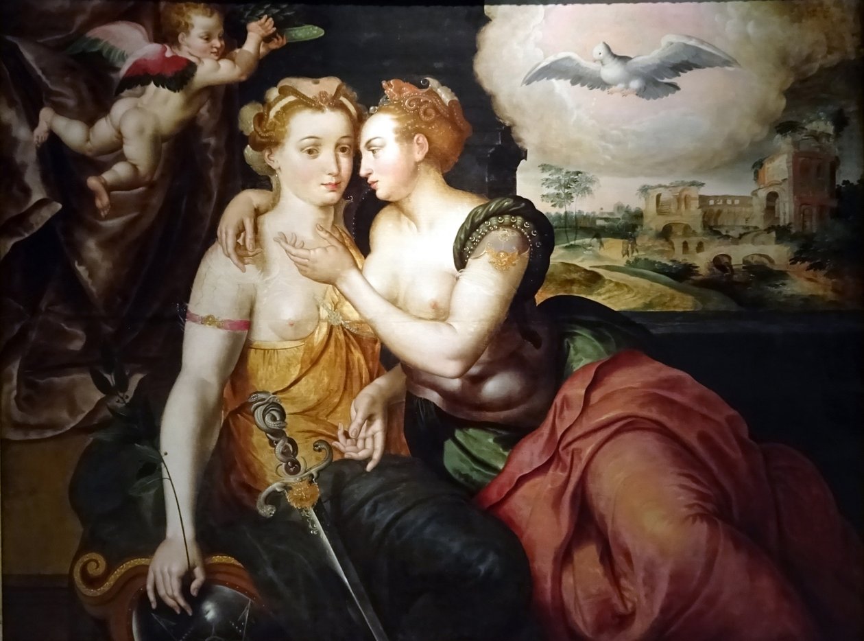 Jacob de Backer en werkplaats - De allegorie "Kus van Gerechtigheid en Vrede" rond 1580 door Jacob de Backer