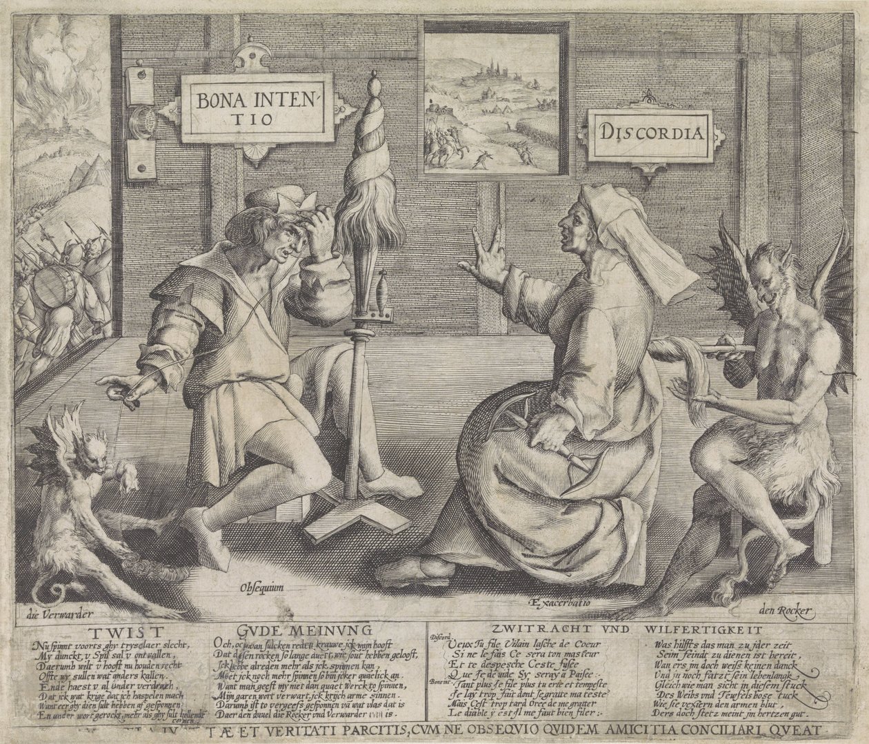 Allegorie met personificaties van de Goede Bedoeling en de Tweedracht door Jacob de Gheyn (I) (circle of)