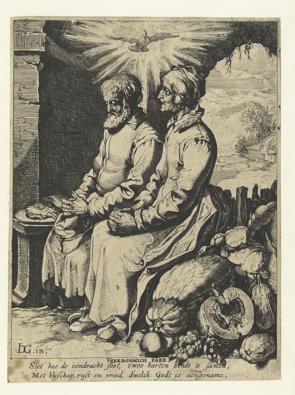Biddend oud echtpaar door Jacob de Gheyn (III)