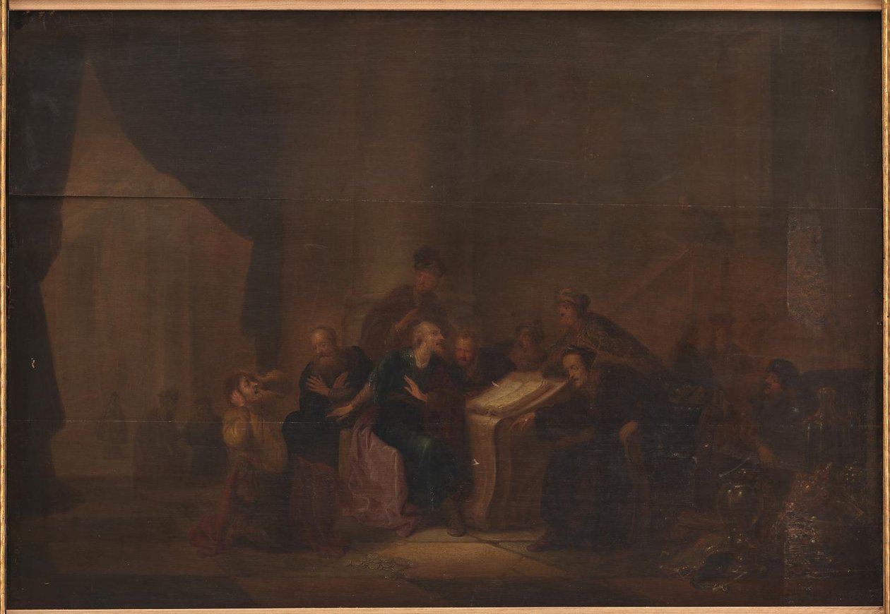 Judas werpt de zilverstukken neer in de tempel door Jacob de Wet d.Æ.