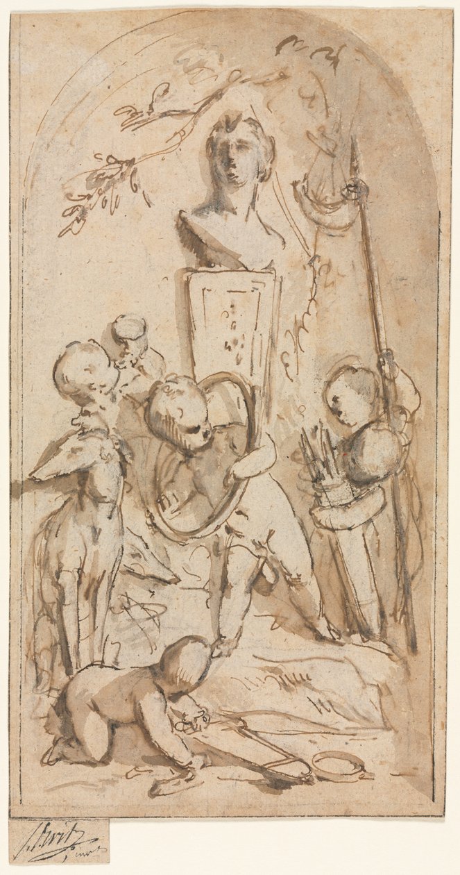 Buste van Diana met Putti en Jachtattributen door Jacob de Wit