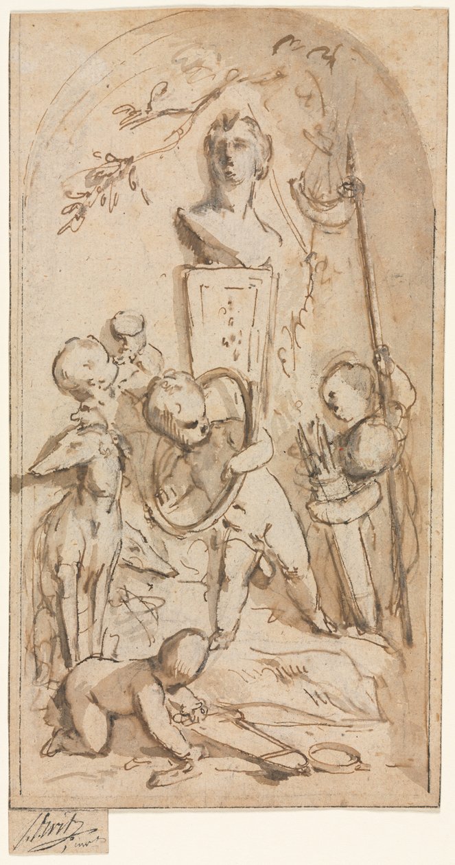 Buste van Diana met putti en jachtattributen, eerste helft 18e eeuw door Jacob de Wit