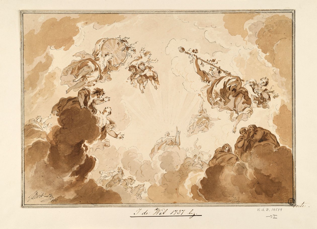 Plafondontwerp: Phaëtons rit naar de zon door Jacob de Wit