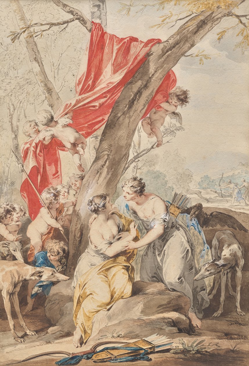 Jupiter (in de gedaante van Diana) en Callisto door Jacob de Wit
