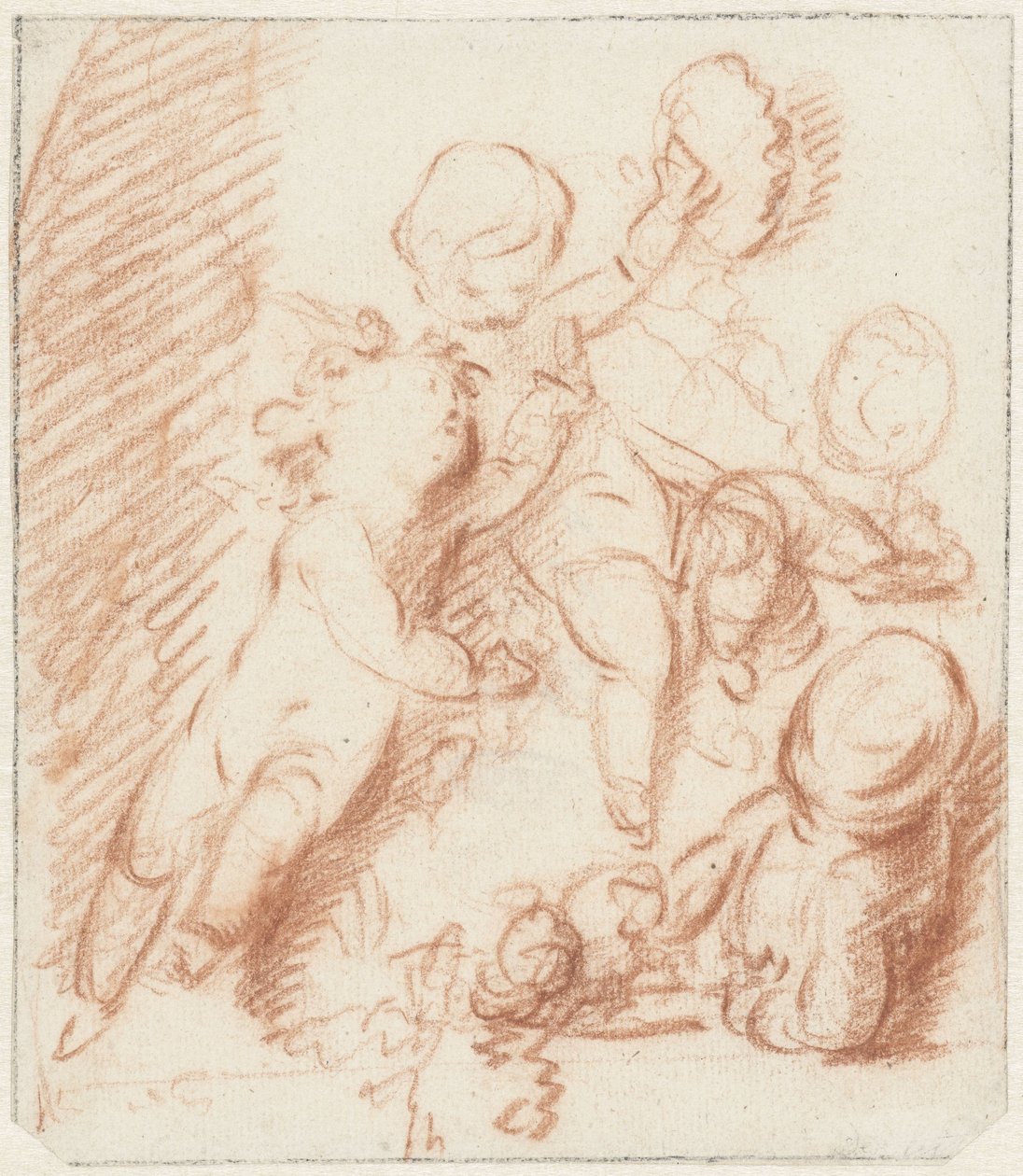 Ontwerp voor een deur- of schoorsteenstuk met drie putti door Jacob de Wit