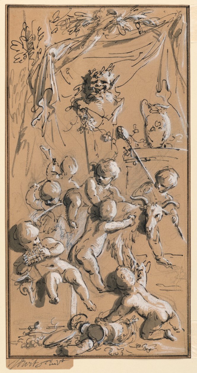 Putti spelen voor een Herm door Jacob de Wit