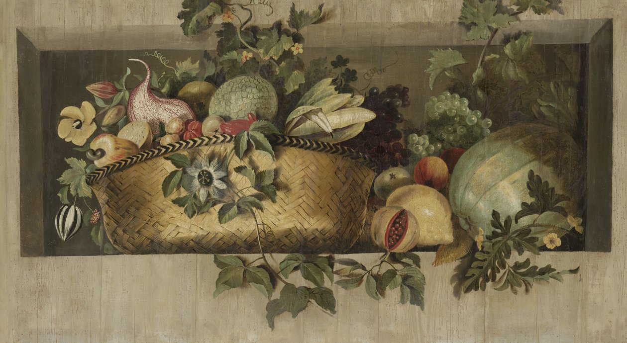 Stilleven met fruit en bloemenguirlandes door Jacob van Campen