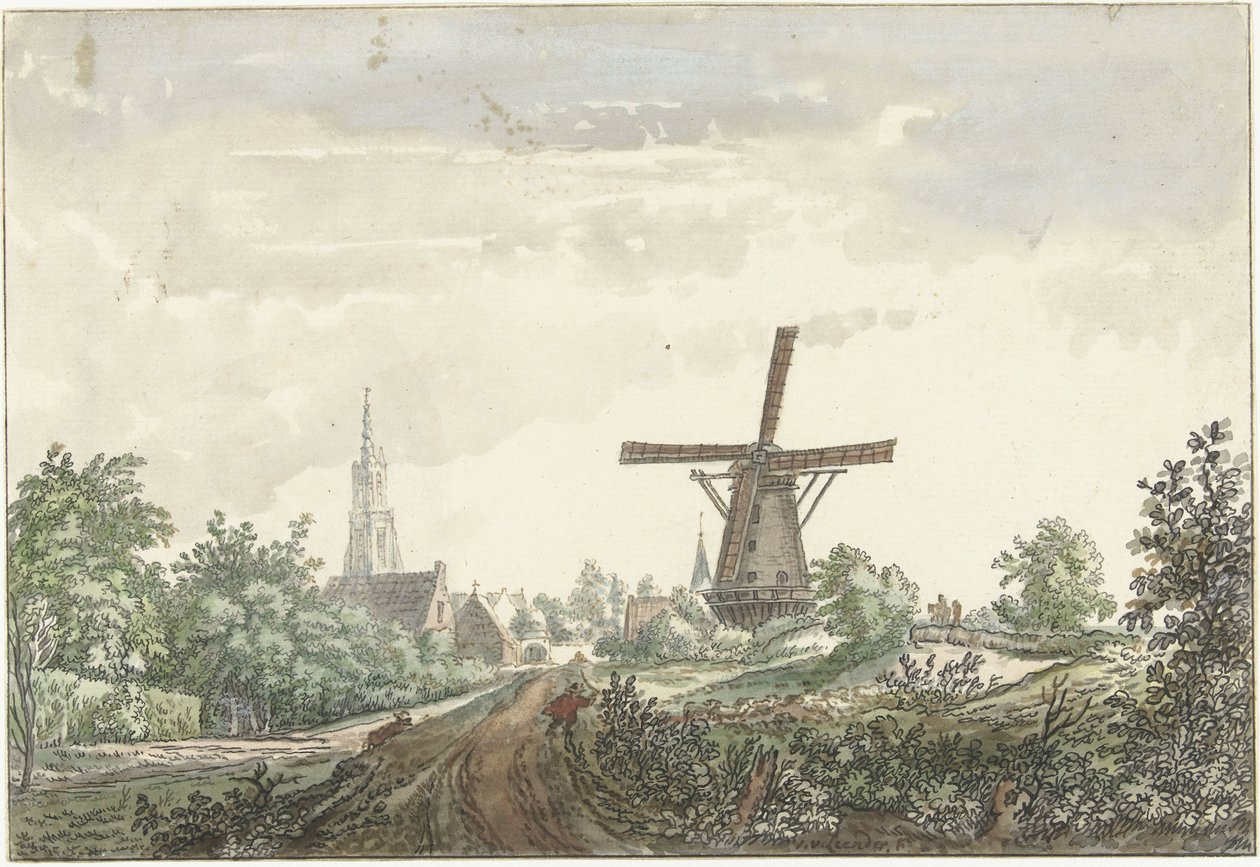 Gezicht op de Leusdense weg naar Amersfoort door Jacob van Liender