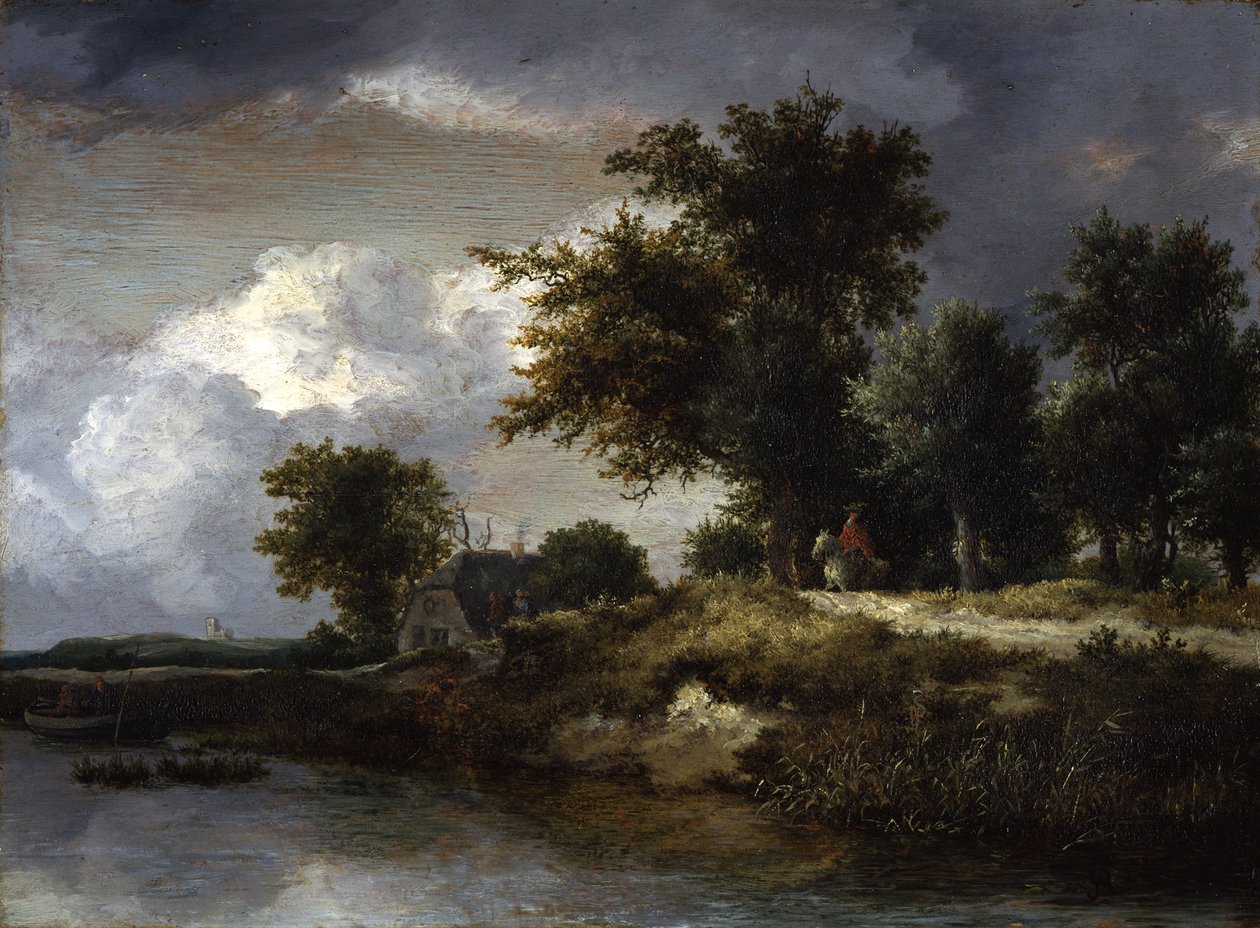 Een beboste rivieroever door Jacob van Ruisdael