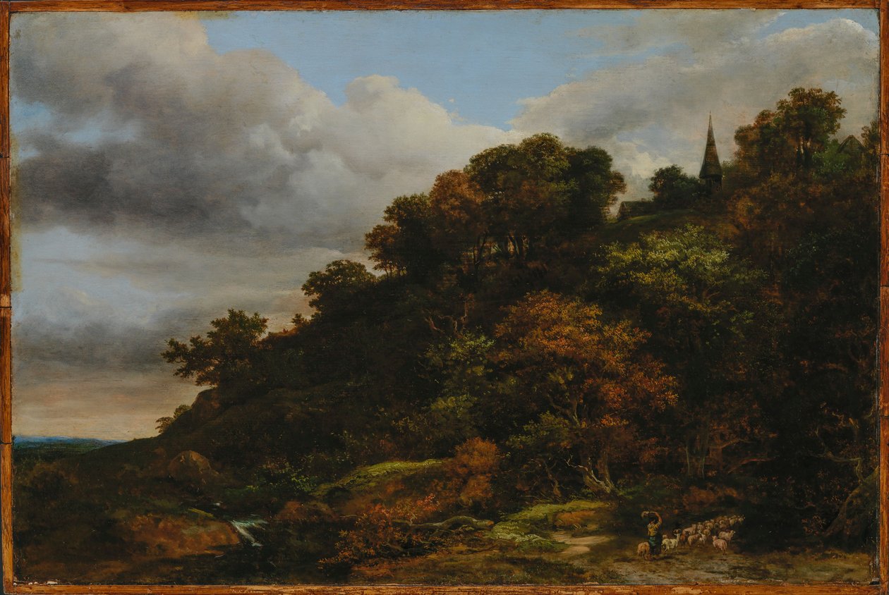 Een beboste heuvel door Jacob van Ruisdael