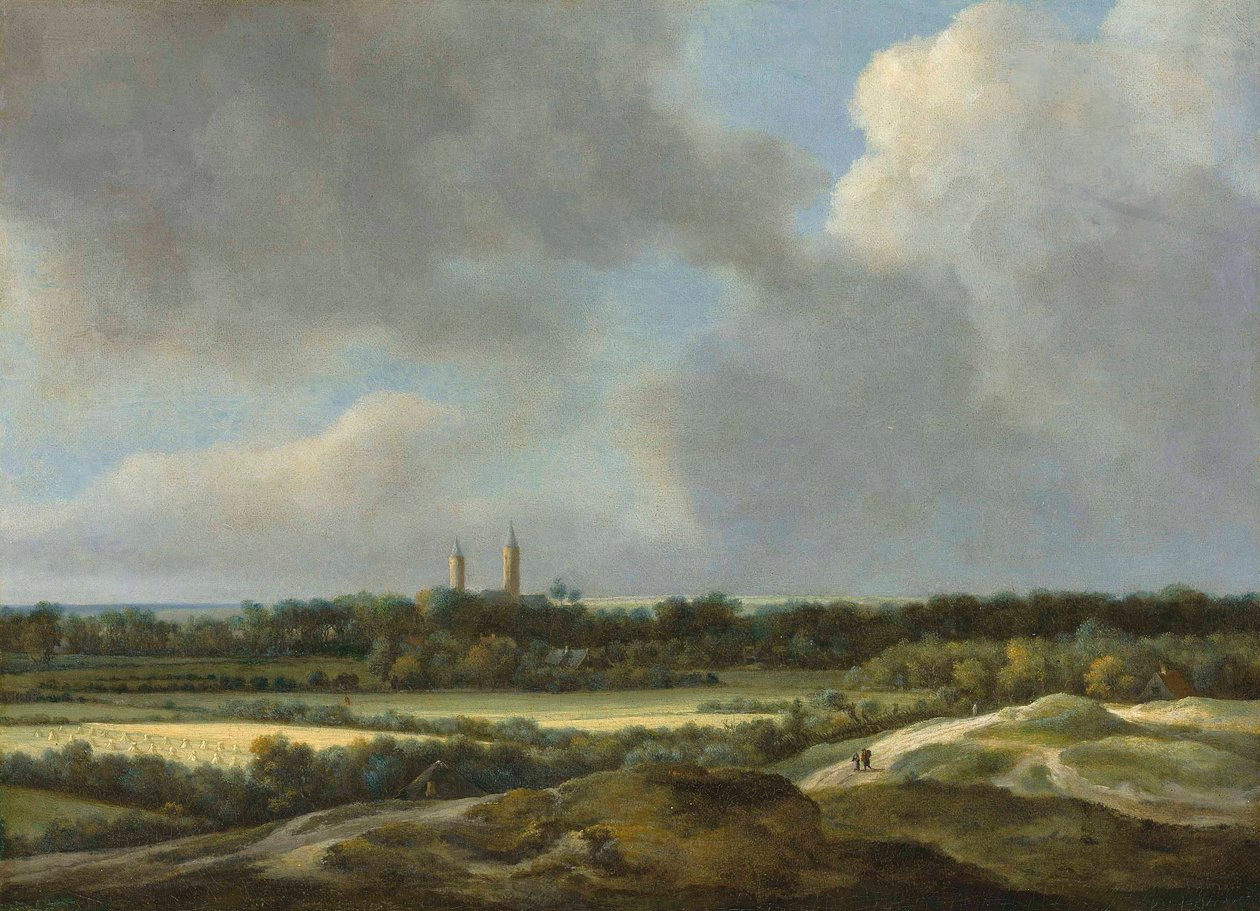 Een uitgestrekt landschap met graanvelden, Heemstede daarachter door Jacob van Ruisdael