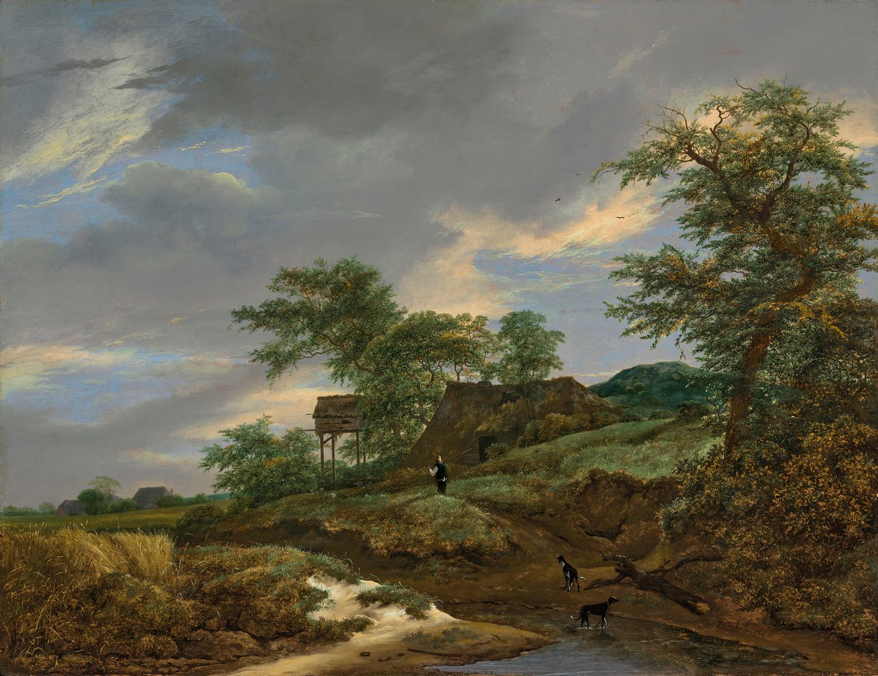 Duinlandschap met een huis en een duiventil door Jacob van Ruisdael