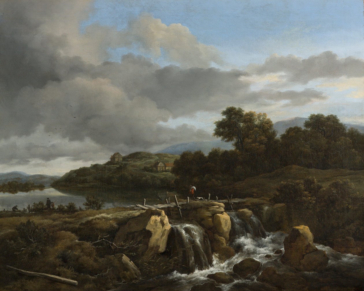 Landschap met waterval door Jacob van Ruisdael