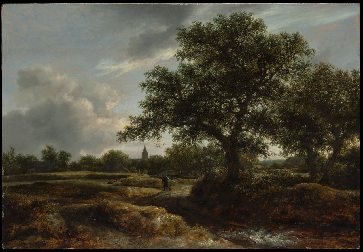Landschap met een dorp in de verte door Jacob van Ruisdael