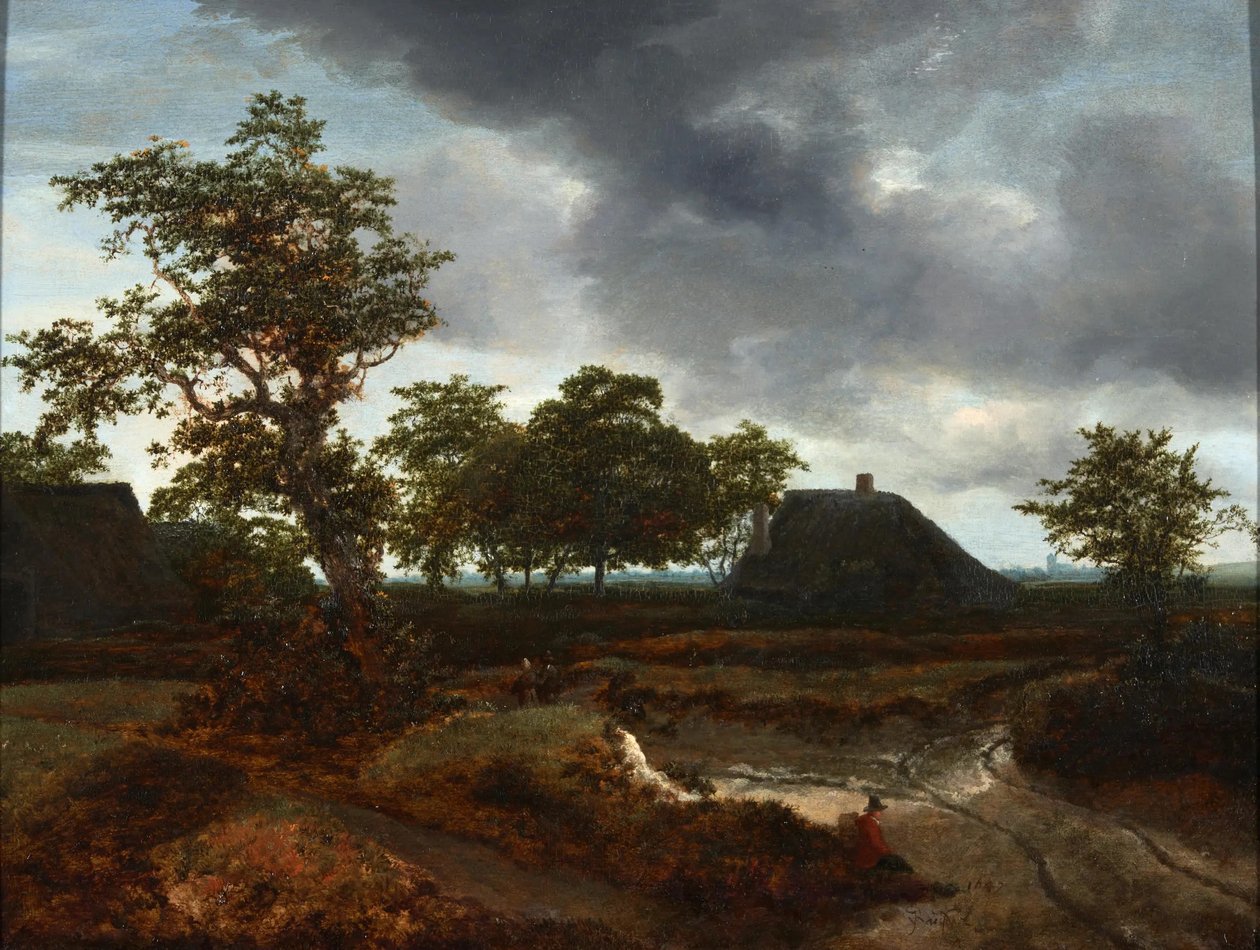 Landschap met huisjes door Jacob van Ruisdael