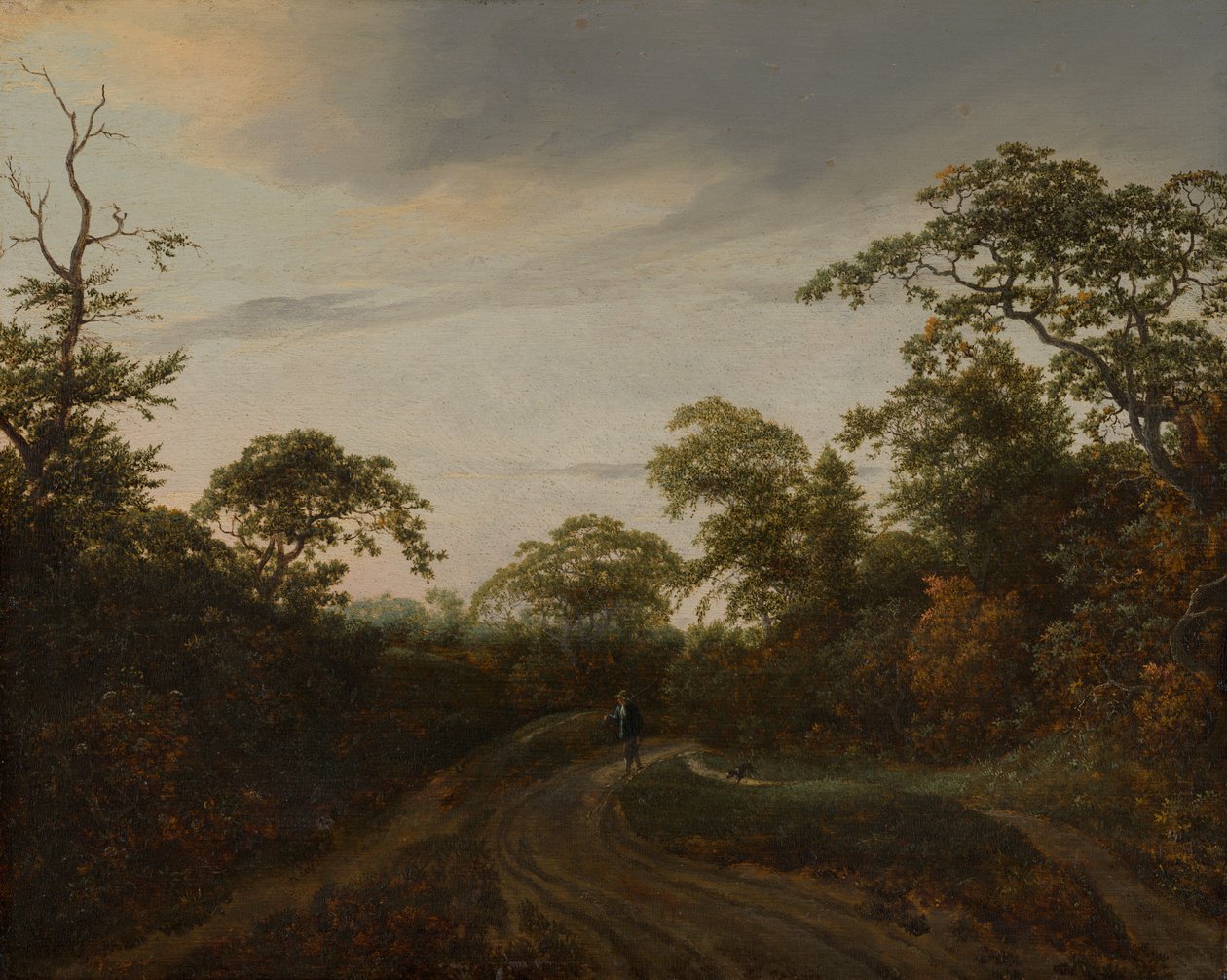 Weg door een bebost landschap in de schemering door Jacob van Ruisdael