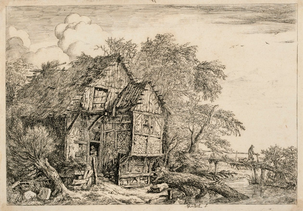 Houten brug door Jacob van Ruisdael