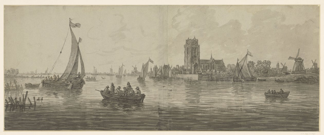 Gezicht op Dordrecht uit het zuid-westen door Jacob van Strij