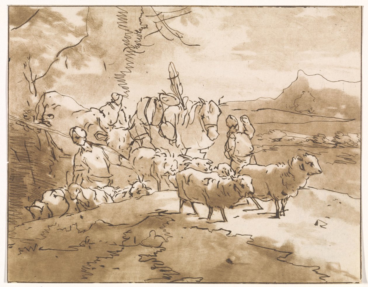 Herders met vee in een berglandschap door Jacob van de Velde (graveur)