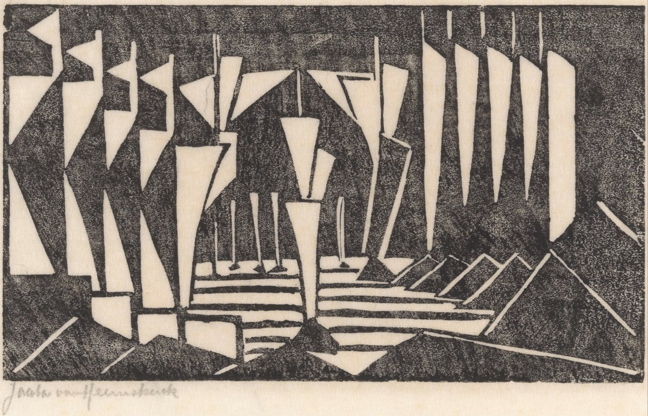 Compositie (Zeilen op een meer) door Jacoba van Heemskerck (signed by artist)
