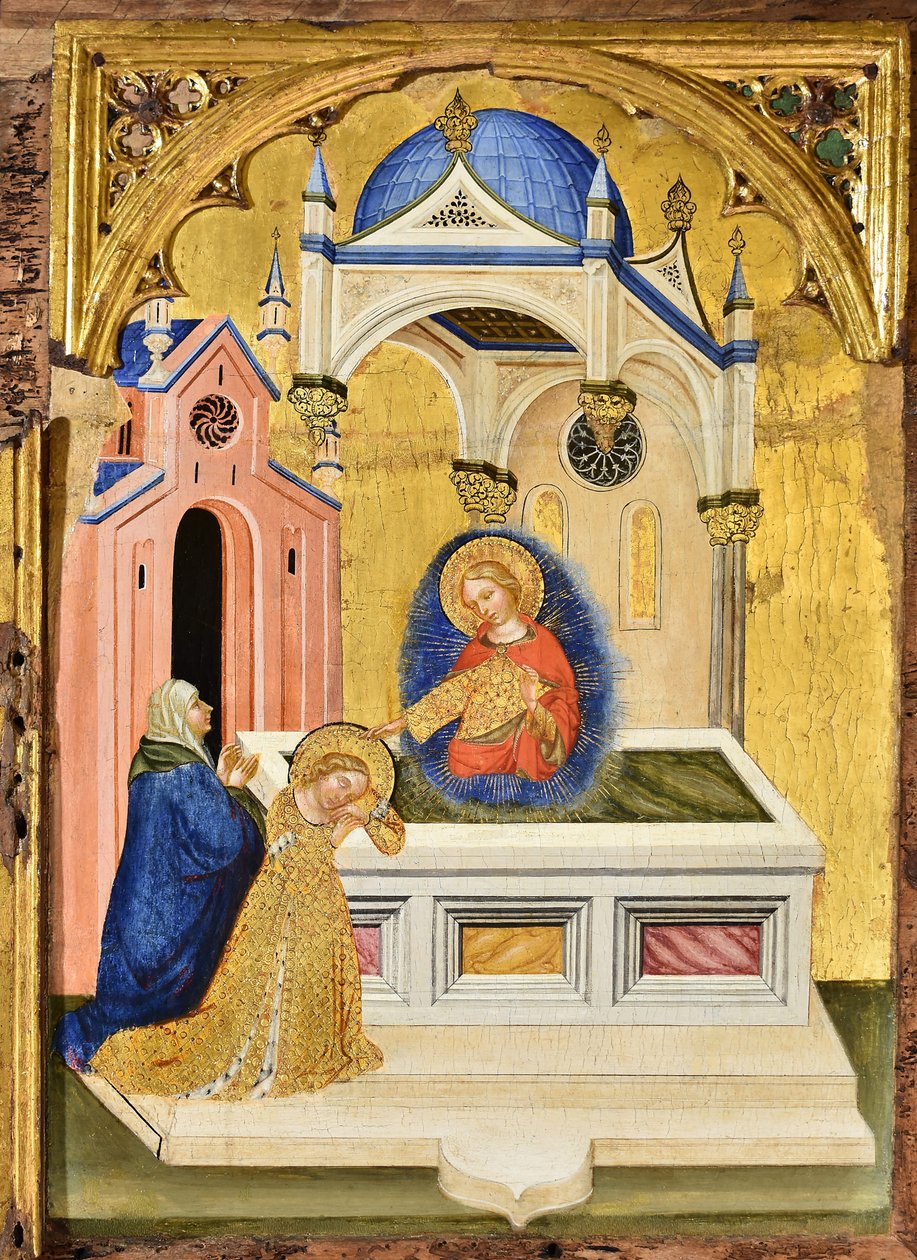 Lucia biddend bij het graf van Sint Agatha, ca. 1410 door Jacobello del Fiore.