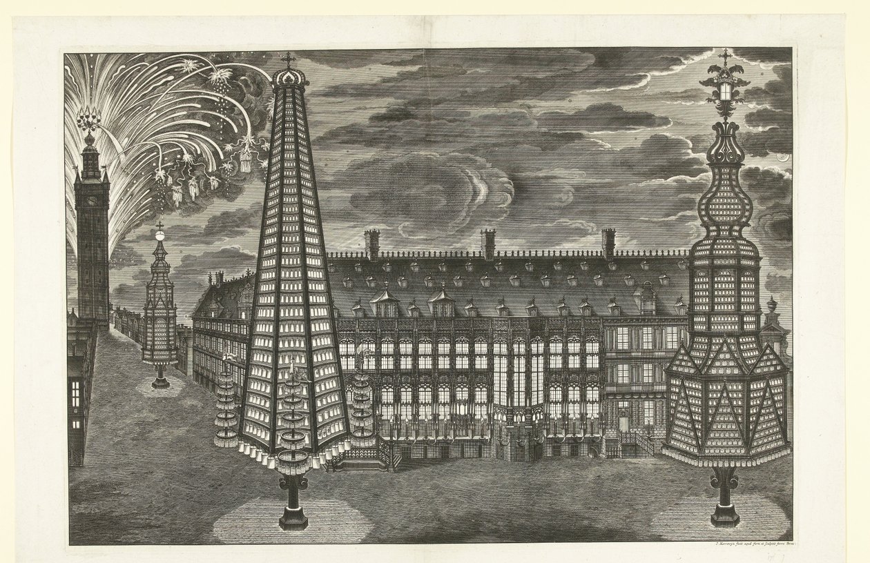 Illuminatie en vuurwerk te Gent, 1717 door Jacobus Harrewijn
