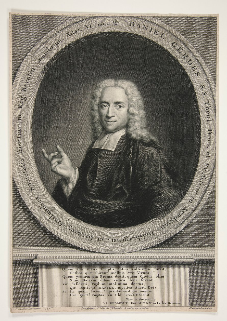 Portret van Daniel Gerdes, naar J.M. Quinkhart door Jacobus Houbraken
