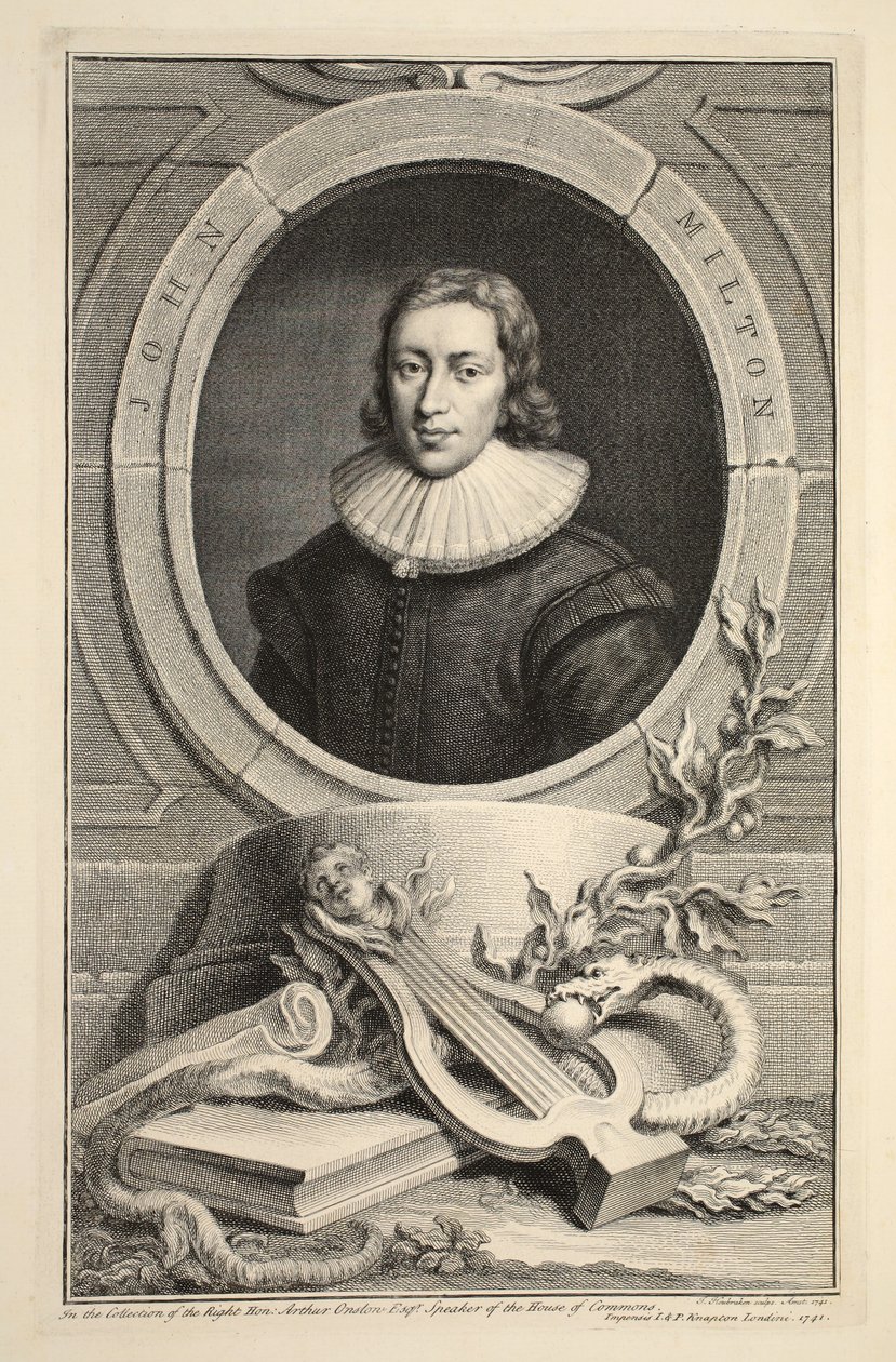 Portret van John Milton, illustratie uit 