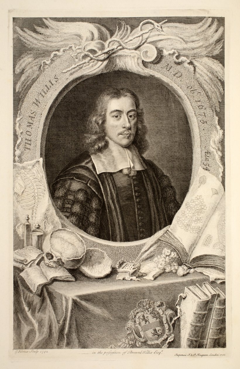 Portret van Thomas Willis, M.D., illustratie uit 