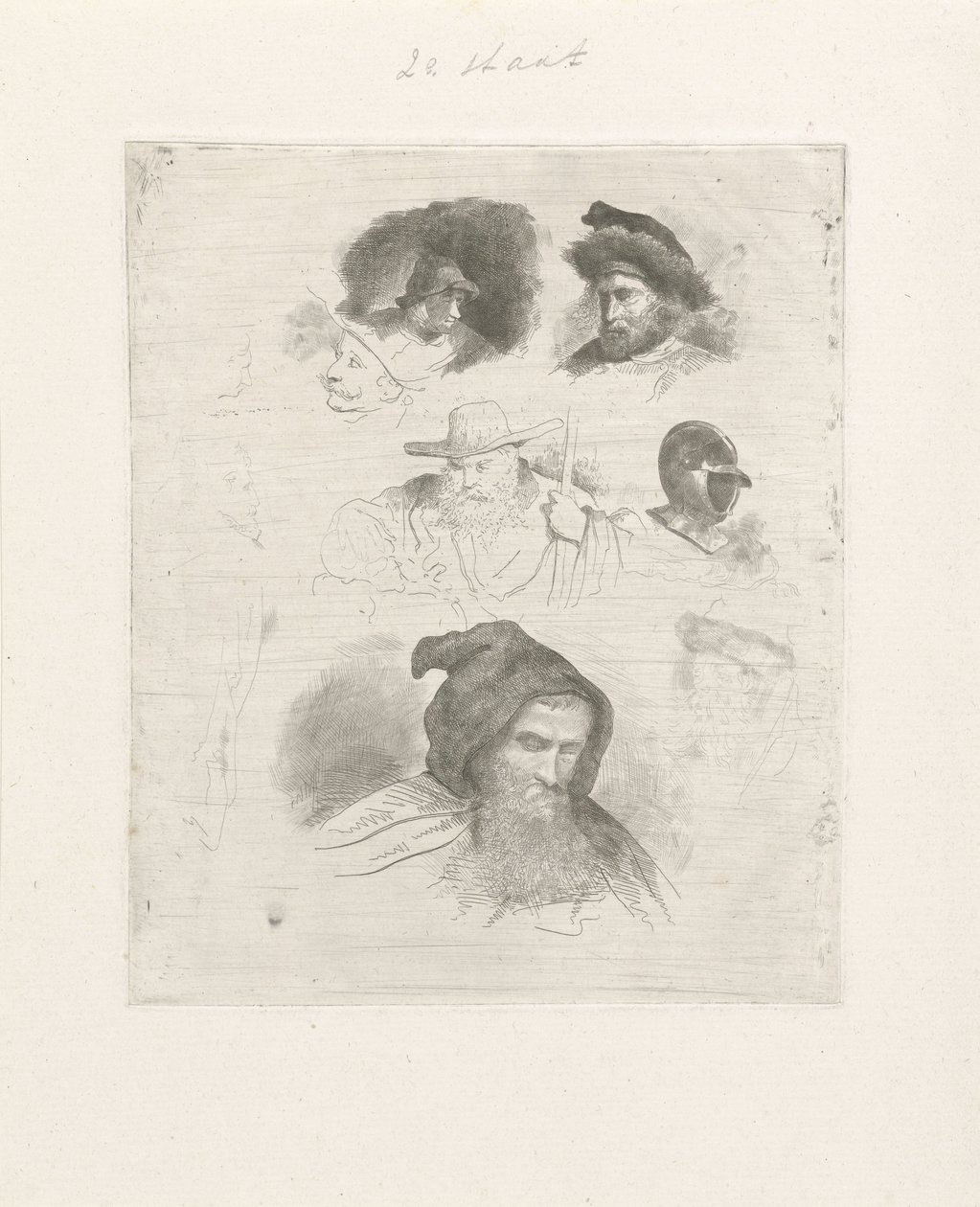 Portretstudie van verschillende hoofden door Jacobus Ludovicus Cornet
