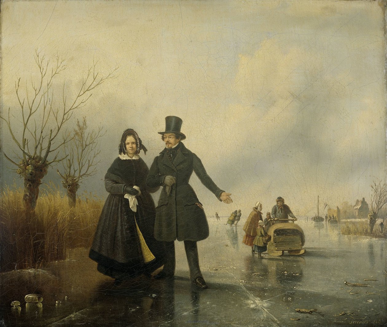 Portret van de Heer en Mevrouw Thijssen op het IJs door Jacobus Sörensen