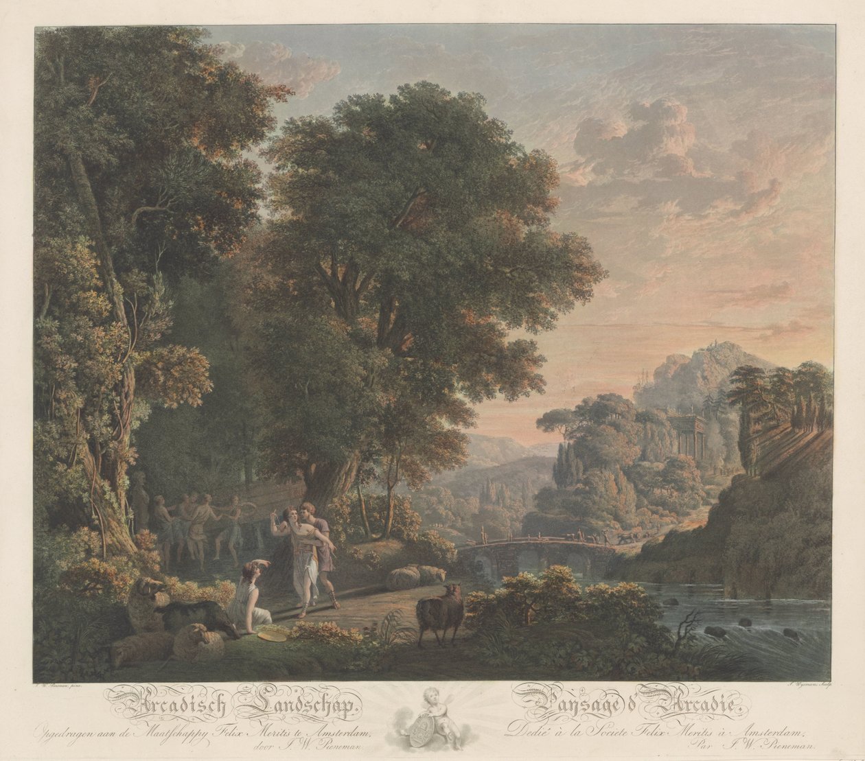 Arcadisch landschap met dansende figuren door Jacobus Wijsman
