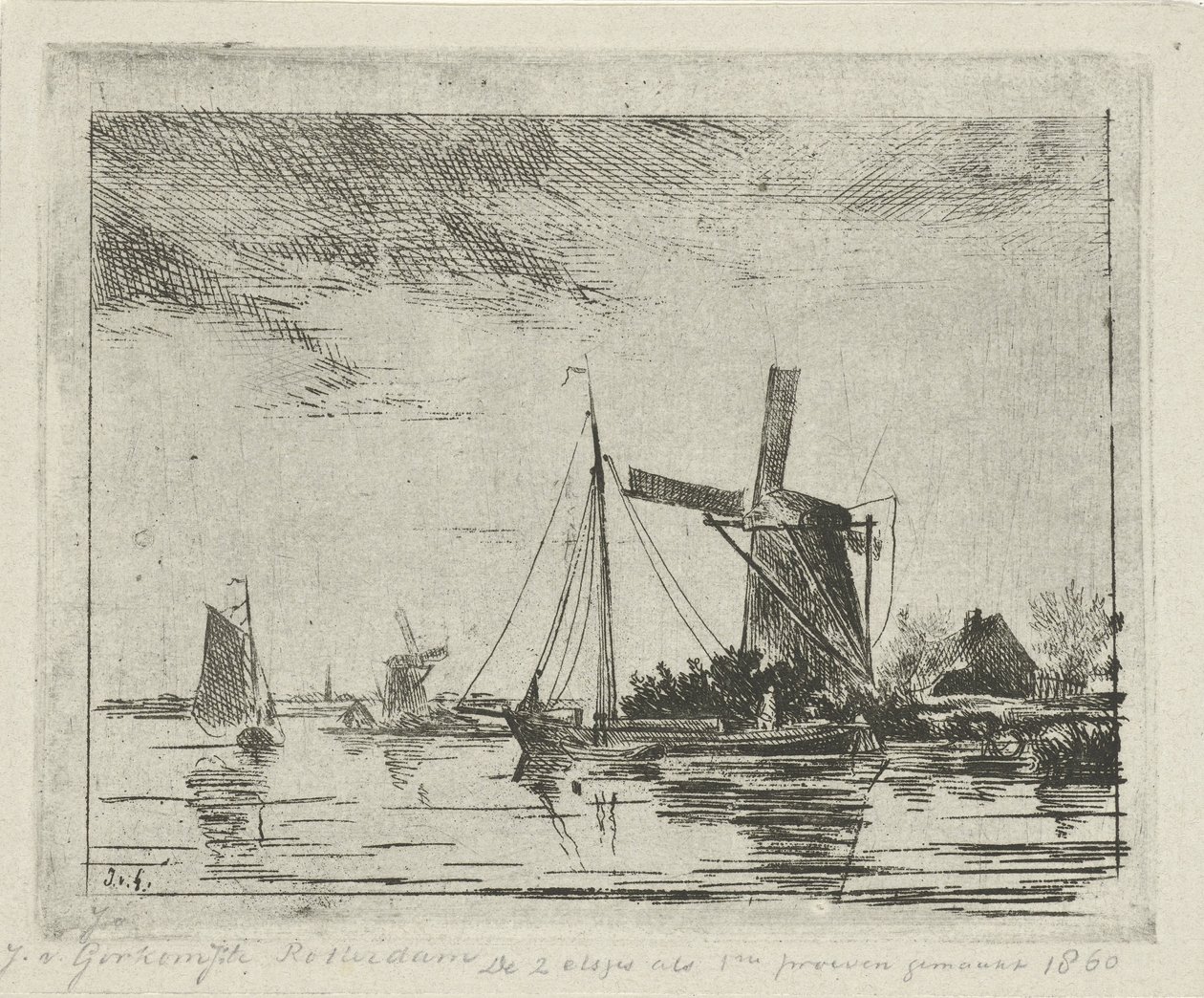 Riviergezicht met molen door Jacobus van Gorkom jr.