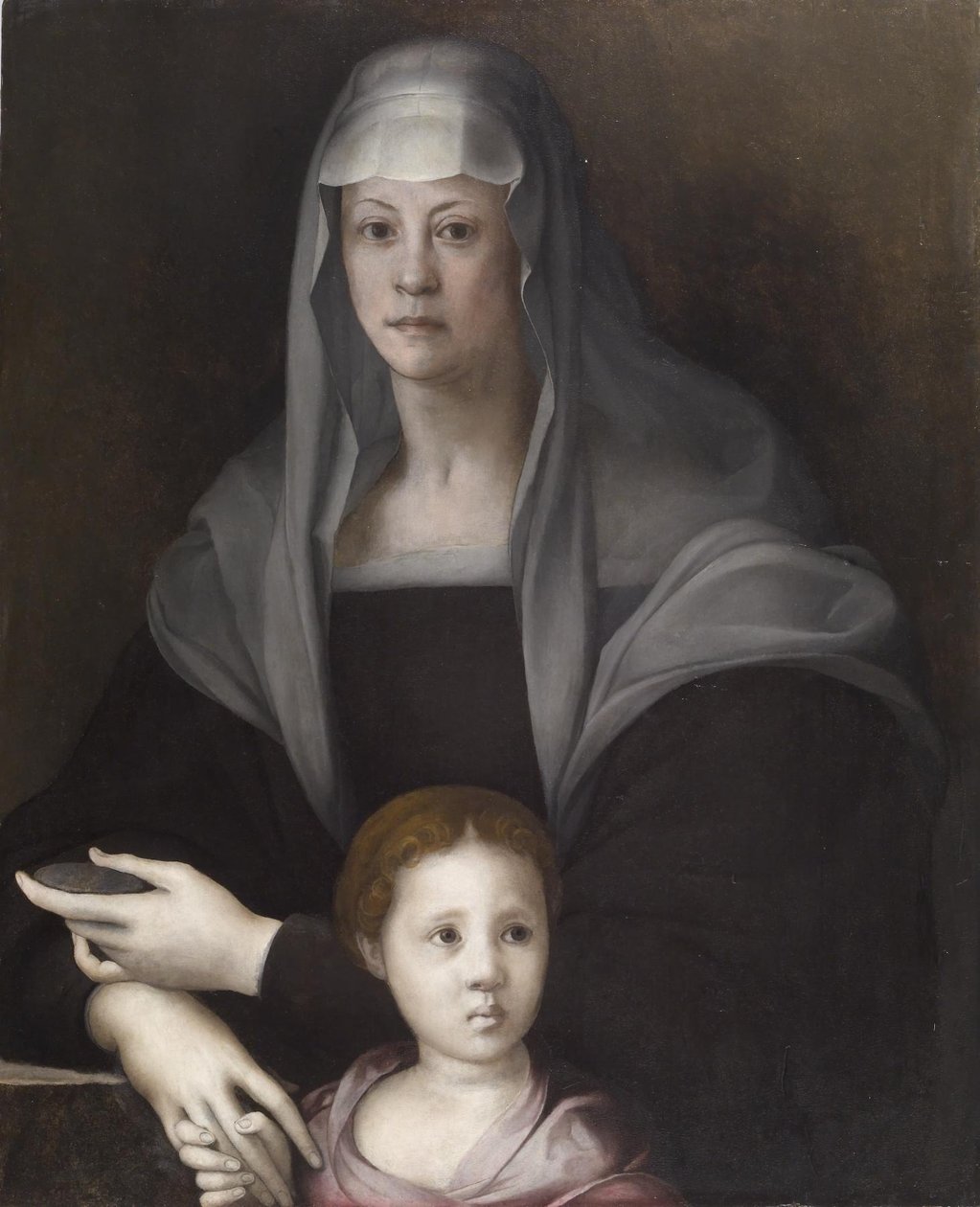 Portret van Maria Salviati de Medici met Giulia de Medici door Jacopo Carucci