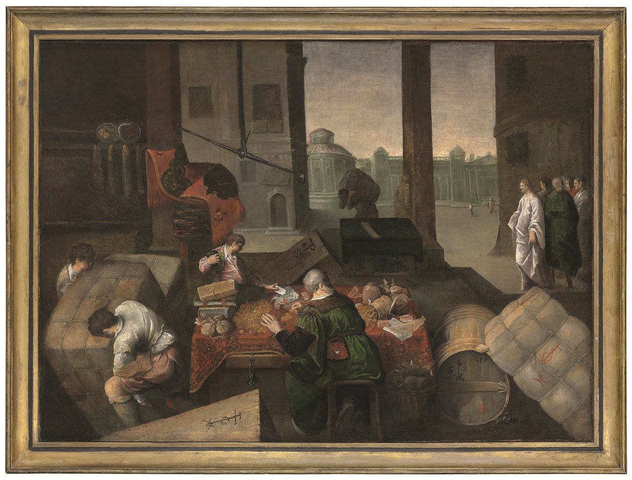 De roeping van de heilige Mattheus (olieverf op doek) door Jacopo (1510 92) (circle) Bassano