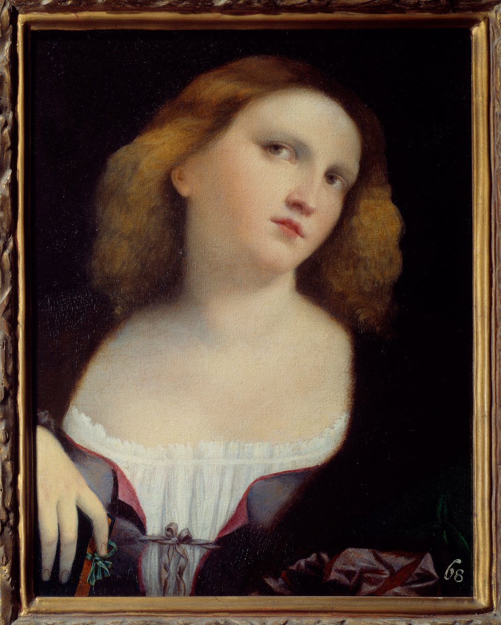 Portret van Vrouw Schilderij op hout overgebracht op doek door Jacopo Palma il Vecchio (1480-1528) 1513 Dim. 0,48 x 0,38 m Lyon, Musee des Beaux Arts door Jacopo (c.1480 1528) Palma