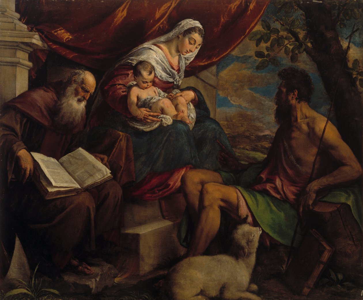 Maagd en Kind met Johannes de Doper en Sint Antonius de Abt, 1560s door Jacopo Bassano il vecchio