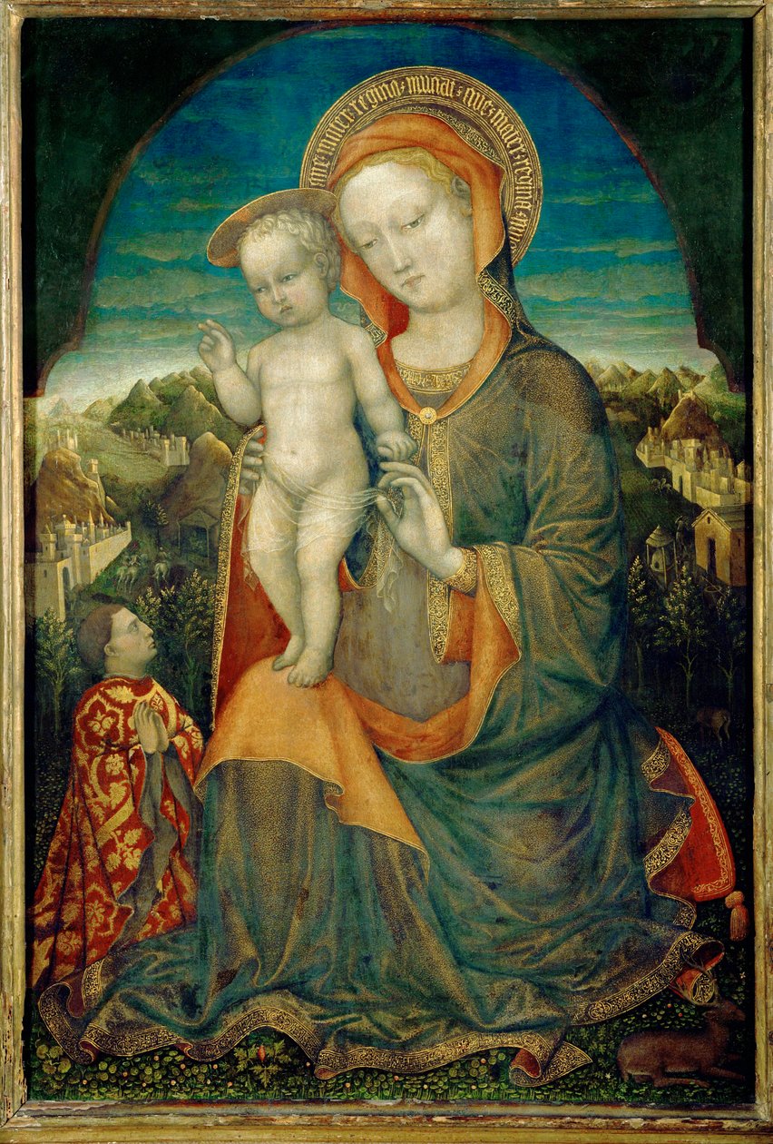 De Maagd der Nederigheid en het aanbeden Kind door Leonello ... door Jacopo Bellini