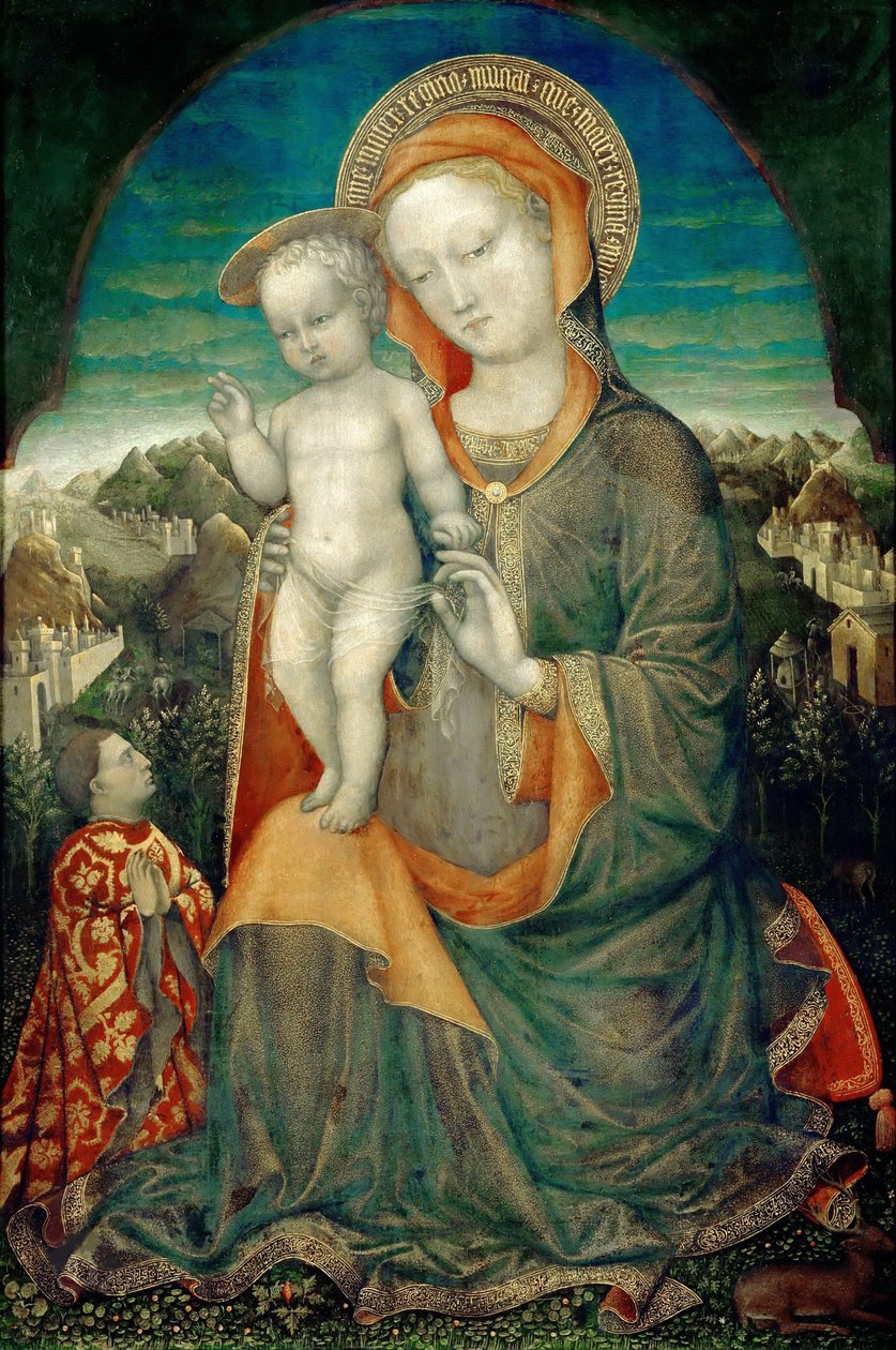 De Madonna van nederigheid aanbeden door Lionello d
