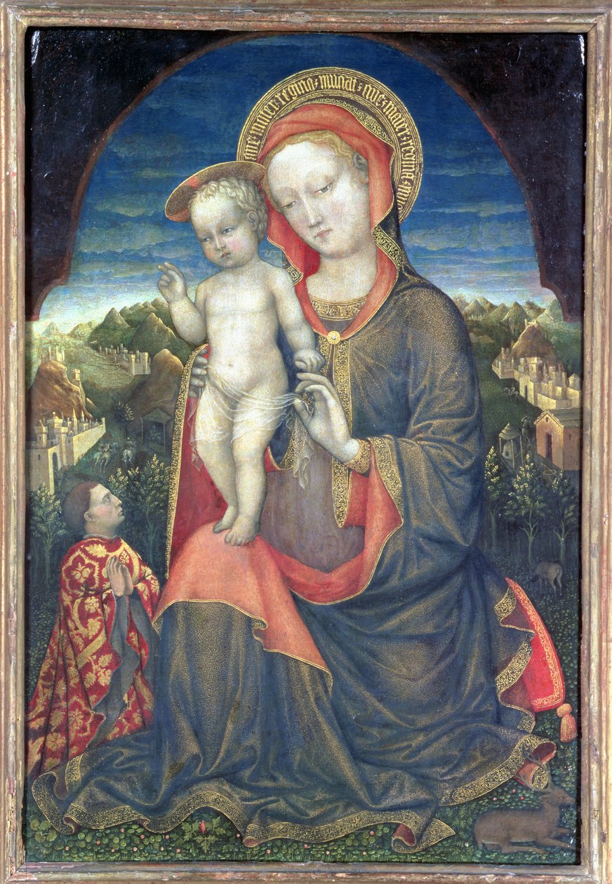 De Madonna van nederigheid aanbeden door Leonello d