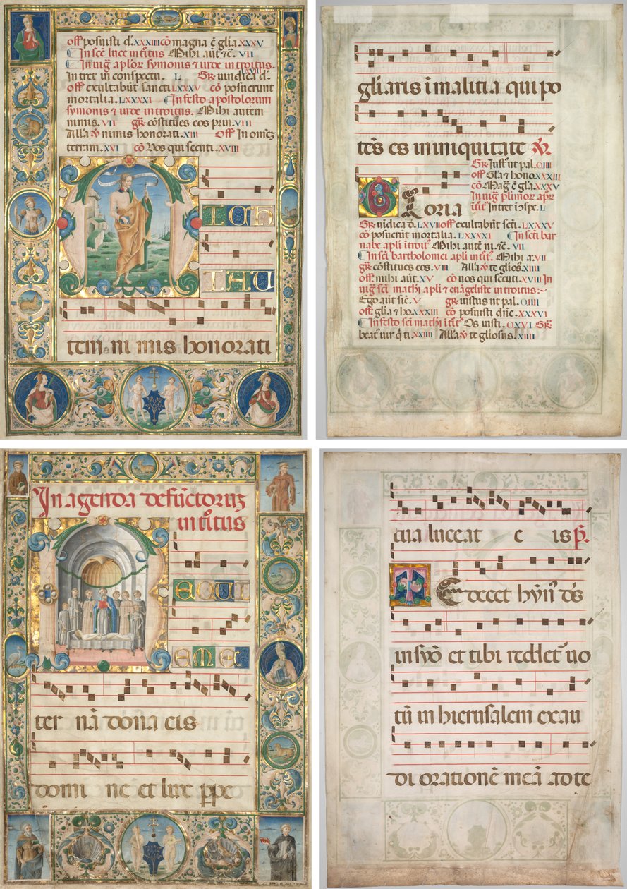 Paar Gradualen: Initiaal (M) met St. Andreas (recto) en Mis voor de Doden (recto) door Jacopo Filippo d