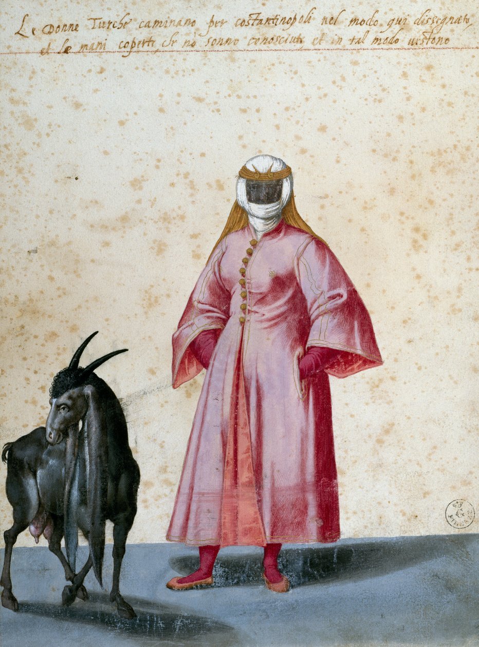 Turkse vrouw met geit, tekening door Jacopo Ligozzi door Jacopo Ligozzi