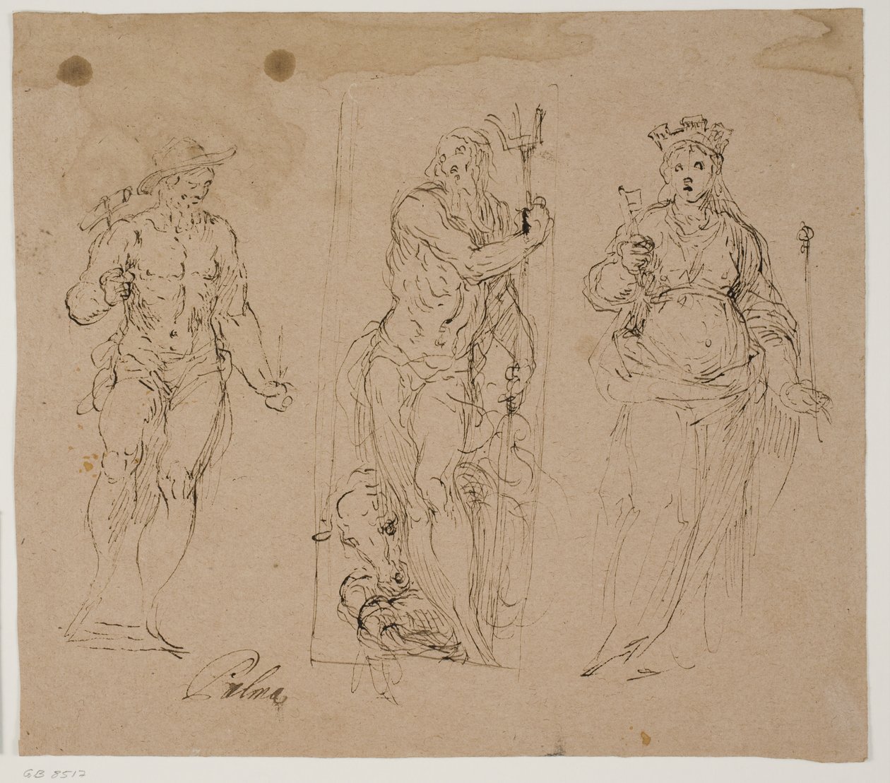 Neptunus geflankeerd door Vulcanus(?) en de personificatie van een stad door Jacopo Palma