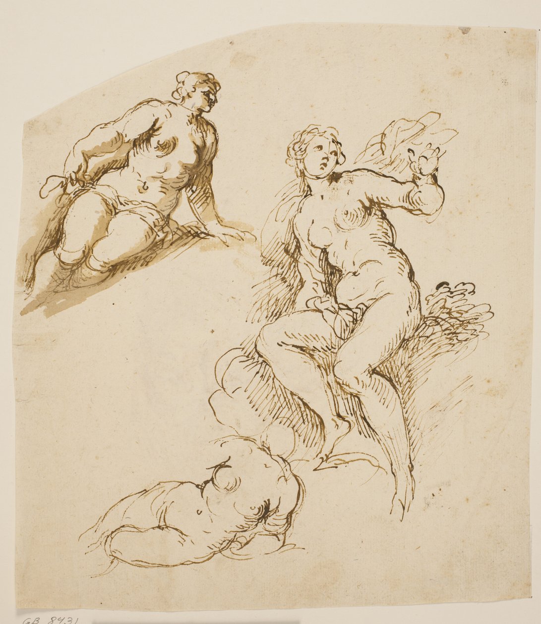 Studies voor een zittende en twee neergebogen vrouwen door Jacopo Palma