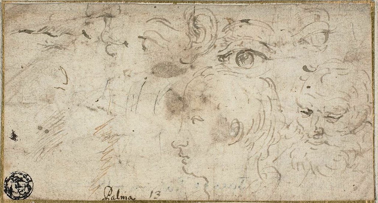 Schetsen van hoofden, ogen, oor en mond door Jacopo Palma il Giovane