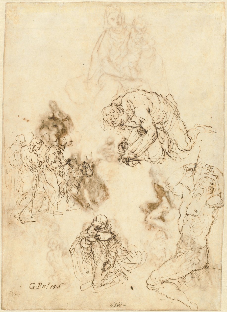Studies van Christus die de Blinde Man Geneest, Sint Philip Benizzi, en Sint Sebastiaan door Jacopo Palma il Giovane
