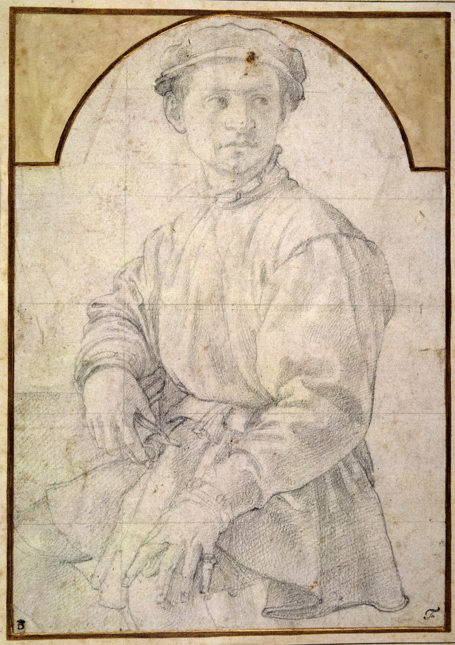 Een zittende jongeling met een pet door Jacopo Pontormo