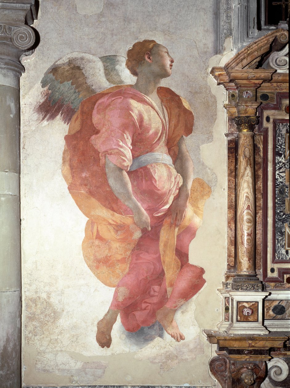 Aankondiging. Detail van de Engel - Fresco door Jacopo Pontormo
