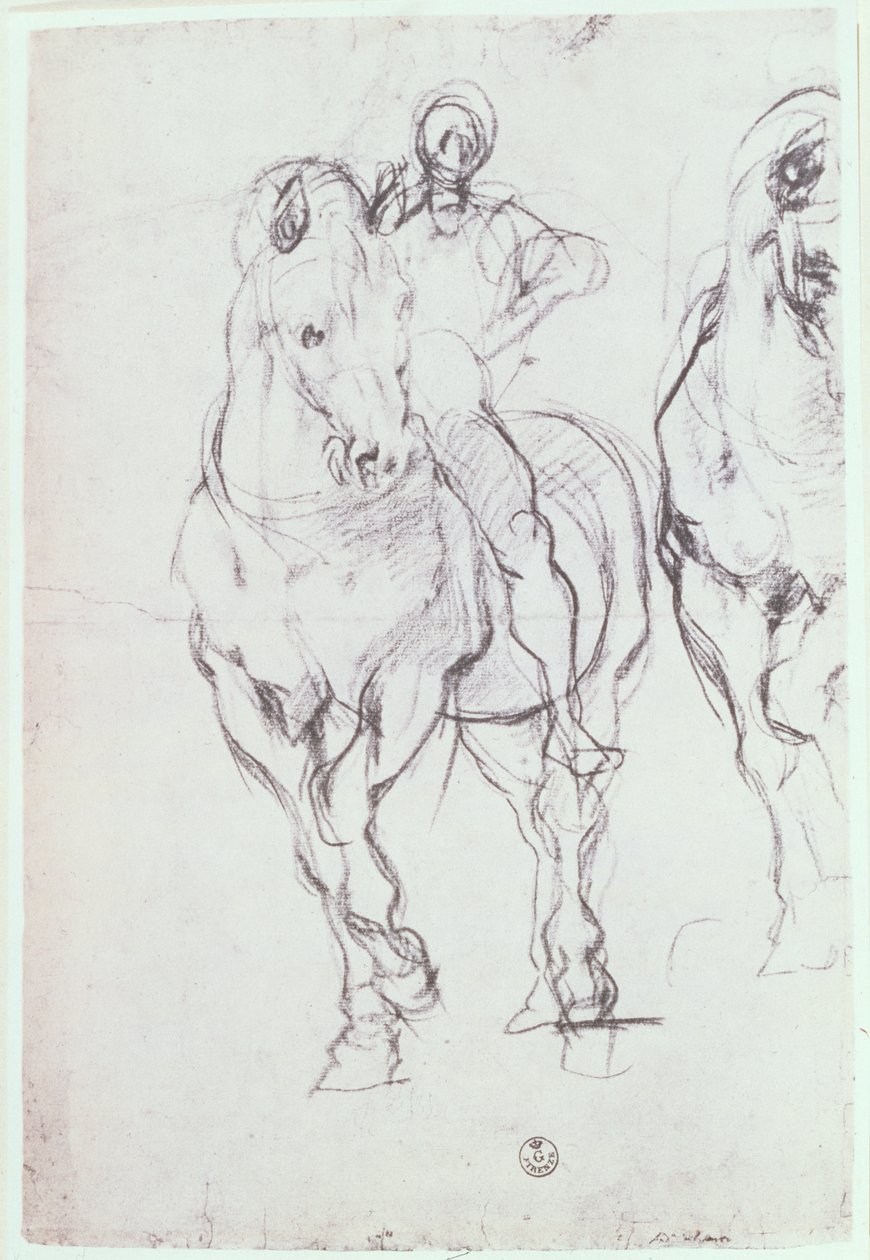 Studie van een ruiter voor De Israëlieten lessen hun dorst in de woestijn door Jacopo Pontormo