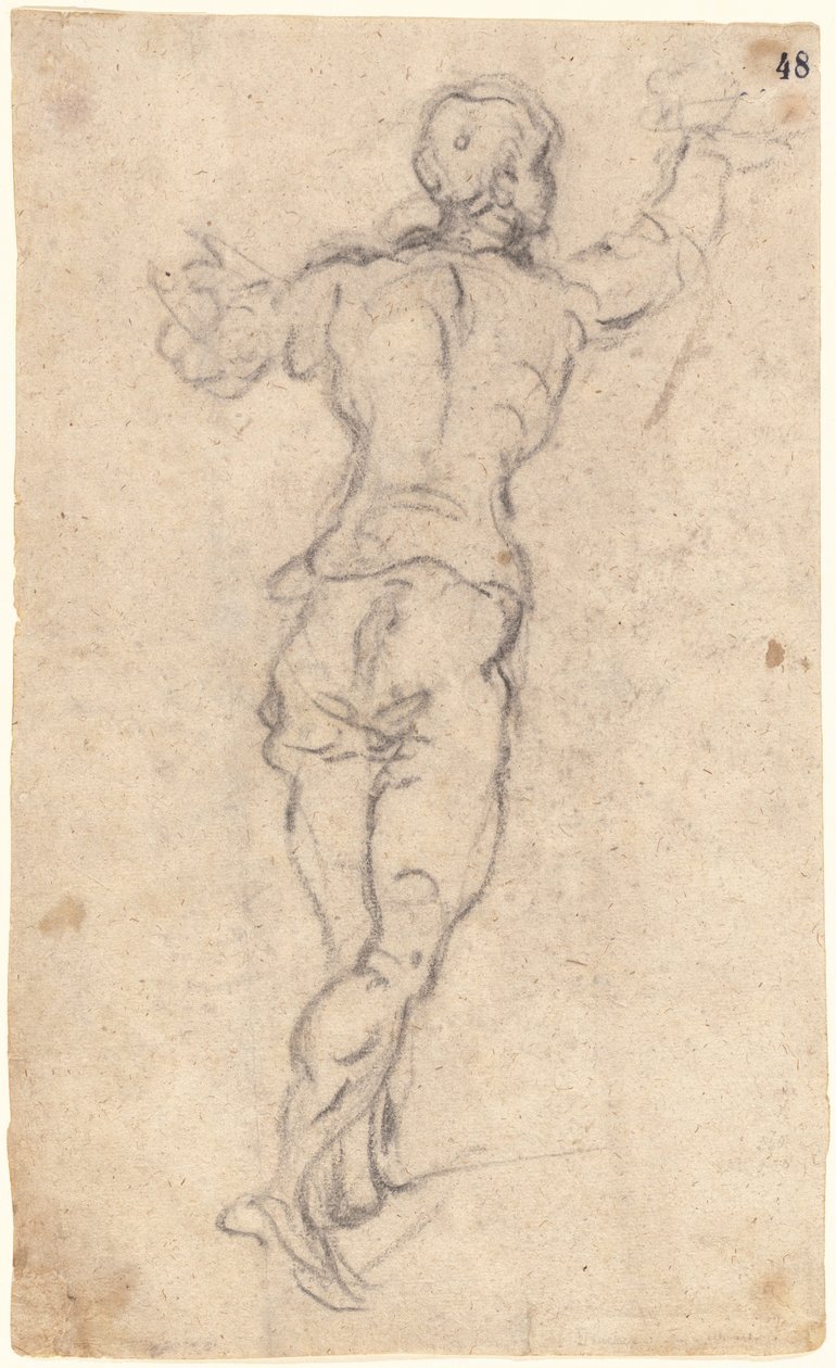 Een Stappende Jongeling met Opgeheven Armen, van Achteren Gezien door Jacopo Robusti Tintoretto
